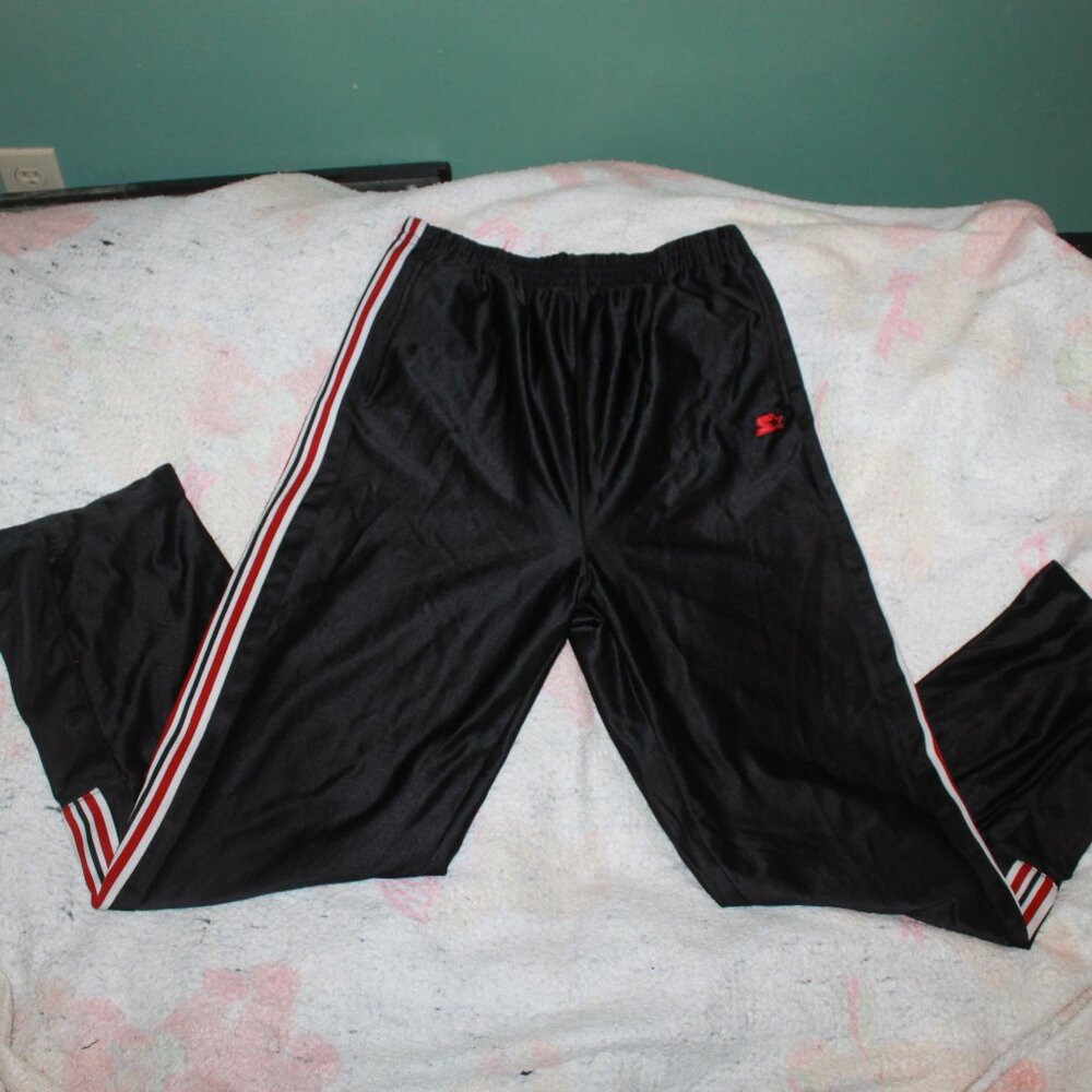 Vintage Starter Boys Black Striped Ankle Snap Basketball Pants Size XL (16-18)